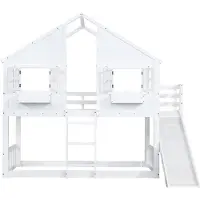 Xdovet Etagenbett mit Kinderrutsche Dach und Fenster Fallschutzgitter Dreistufiger Leiter Kinderbett Hausbett Jugendbett 90x200cm Weiß