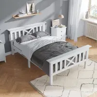 Xdovet Holzbett Einzelbett aus Bettgestell mit Lattenrost Holzbett mit Kopfteil - 90 x 200 cm Massivholz Kinderbett Jugendbett