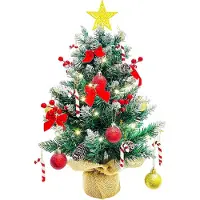 Zimtky Weihnachtsbaum mit Beleuchtung und Schnee 60cm, Künstliche Weihnachtsbäume Geschmückt, Tannenbaum Lichterkette Deko mit Weihnachtskugel Tannenzapfen Christbaumspitze Stern Weihnachtsdeko DIY Tischdeko