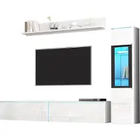 Xdovet TV Wohnwand Set 3-teilig LED Beleuchtung Hochglanz Weiß Wohnzimmer Möbel Set inkl.TV Schrank,Wohnzimmer Vitrine,Hängeregal