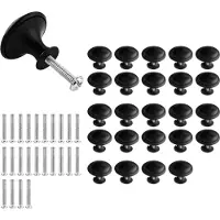 Fokelyi 24 Piššces Noir Mat Tiroir de Porte, Boutons de Placard Noirs, 30 mm Noir Rond Bouton de Meuble, Rond PoignšŠe Cuisine Noir avec Vis pour Meubles Tiroirs Armoires Portes Salle de Bains Noir