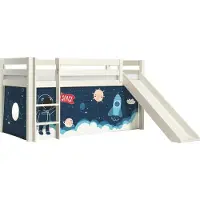 58 aufm Kessel Kinderbett mit Rutsche Karolina Massivholz Weiß Textilset Rakete
