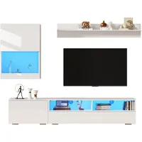 XTEILC TV Wohnwand-set mit Vitrine (Komplett-Set, 3-St),Mediawand inkl.TV-Board, Standregal und Wandregal,TV Wohnzimmermöbel-Set mit LED und Hochglanz