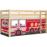 58 aufm Kessel Kinderbett Karolina 210x114x106 Massivholz Natur Textilset Feuerwehr