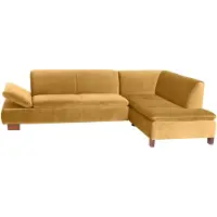 58 aufm Kessel Ecksofa mit Ottomane rechts Kaye Bezug Samtvelours Buche nussbaum dunkel / mais 23084
