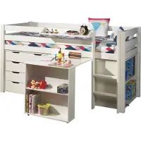 58 aufm Kessel Kinderbett Karolina 210x114x106 Massivholz+MDF Weiß Kommode Regal