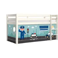 58 aufm Kessel Kinderbett Karolina 210x114x106 Massivholz Weiß Textilset Polizei