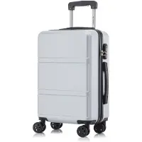 YONSLY Koffer Trolley Reisekoffer Suitcase, Rollkoffer Handgepäck ,mit 4 Rollen360°, Hartschalenreisekoffer, Zahlenschloss, Weicher Gummigriff (L, Silber)
