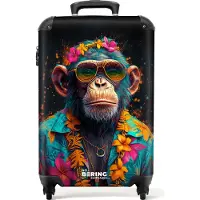 NoBoringSuitcases.com Hartschalen Handgepäck Koffer 55x35x20 cm, 36L, Sommerliche Graffiti: Affe, Reisekoffer mit 4 Rollen