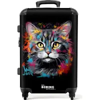 NoBoringSuitcases.com Großer Koffer - Katze mit bunten Pinselstrichen - Kombinationsschloss TSA - Hartschalen Trolley 4 Rollen - 72 liter - Reisekoffer - 66 cmKoffer Mittelgroß 67x43x25 cm, 72L,