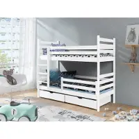 KEF-MEBLE KEF Adalbert Etagenbett Kinder 80x160 cm KEF Adalbert Etagenbett Kinder Holz Kinderbett für Zwei Kinder Leiter Universal mit Matratze Weiß 80x160 cm