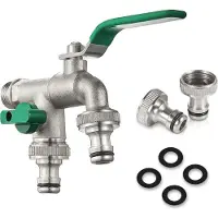 JORMFTTE Messing-Waschmaschinenarmatur – Doppelwasserauslass, 1/2" 3/4" 3/4", für Küche und Garten (Grün)