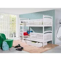 KEF-MEBLE KEF AGATHE Etagenbett Kinder Holz Kinderbett für Zwei Kinder Weiß mit Matratze Leiter Links 80x180 cm