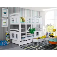 KEF-MEBLE KEF Tom Etagenbett Kinder Holz Kinderbett Holzbett mit Schubladen mit Matratze Leiter Links Weiß 80x170 cm
