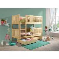 KEF-MEBLE KEF Gabrielle Etagenbett Kinder Holz Kinderbett Holzbett mit Schubladen mit Matratze Leiter Links Kiefer 80x200 cm