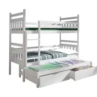 KEF-MEBLE KEF Lena Etagenbett Kinder Etagenbett 3 Personen Holz Kinderbett mit Schubladen ohne Matratze 90x200 cm Weiß