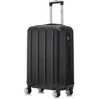 YONSLY Koffer Trolley Reisekoffer Suitcase, Rollkoffer Handgepäck ,mit 4 Rollen360°, Hartschalenreisekoffer, Zahlenschloss, Weicher Gummigriff(M, Schwarz)