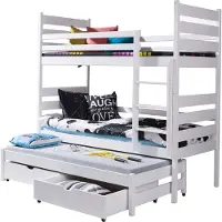 KEF-MEBLE KEF Tobi Etagenbett Kinder Etagenbett 3 Personen Holz Kinderbett mit Schubladen mit Matratze 90x190 cm Weiß