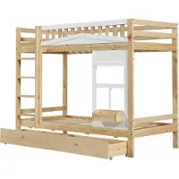 Xdovet Etagenbett, Kinderbett mit Fenster, mit Fallschutzgitter, stabiles Geländer, Zwei Schubladen mit Rollen, Reichlich Stauraum,Kiefer+MDF,Weiß+Natur