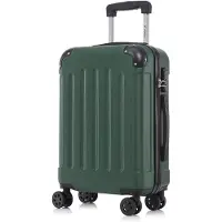 YONSLY Koffer Trolley Reisekoffer Suitcase, Rollkoffer Handgepäck ,mit 4 Rollen360°, Hartschalenreisekoffer, Zahlenschloss, Weicher Gummigriff(L,Dunkelgrün)