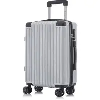 YONSLY Koffer Trolley Reisekoffer Suitcase, Rollkoffer Handgepäck ,mit 4 Rollen360°, Hartschalenreisekoffer, Zahlenschloss, Weicher Gummigriff(L,Silber)