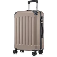 YONSLY Koffer Trolley Reisekoffer Suitcase, Rollkoffer Handgepäck ,mit 4 Rollen360°, Hartschalenreisekoffer, Zahlenschloss, Weicher Gummigriff(L,Champagner)