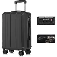 YONSLY Premium Reisekoffer TSA-Schloss,YKK-Reißverschluss Hartschalen-Koffer Trolley Kabinenkoffer Rollkoffer Suitcase Handgepäck 4 Rollen (Schwarz, L)