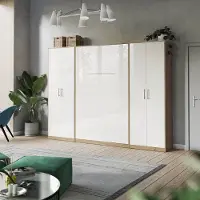 SMARTBett GmbH Schrankbett Set mit Schrankbett 140x200 Vertikal + 2 x 80-Schränke Wildeiche/Weiss Hochglanz