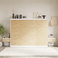 SMARTBett GmbH SMARTBett Set 160-Schrankbett Horizontal CLASSIC mit 2 Nachtkonsolen Weiss/Wildeiche