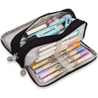 JORMFTTE Schwarz Federmäppchen Federtaschen Teenager Mädchen, Uni Mäppchen Federtasche 3 Fächer Große Kapazität Pencil Case, für Schule Büro Mädchen Damen Student