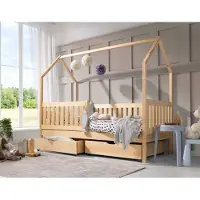 KEF-MEBLE KEF Bett Nel Haus Ebenerdig Einzelbett mit Zwei Schubladen Kinder – Kinderbett – Lackiert – Höhe 160 cm - 80x180 Mit Rausfallschutz Ohne Matratze