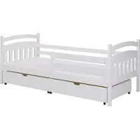 KEF-MEBLE KEF Kinderbett OLAF Bett aus Holz mit Stauraum Jugendbett und Mädchenbett für Kinderzimmer Weiß mit Matratze 80x190 cm