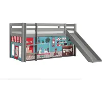 58 aufm Kessel Kinderbett mit Rutsche Karolina Massivholz Grau Textilset Pet Shop