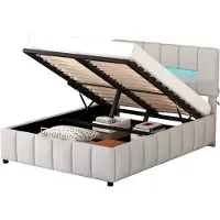Xdovet Doppelbett(140x200cm,Grau)Polsterbett,Familienbett,Plattformbett mit LED-Beleuchtung,Modernes Bettgestell mit Stauraum