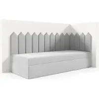 LIKMA Kinderbett 90x160 cm Asche Bett mit Bettkasten Jugendbett Polsterbett Kopfteil Velvet Stoff