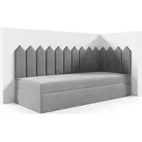 LIKMA Kinderbett 100x180 cm Grau Bett mit Bettkasten Jugendbett Polsterbett Kopfteil Velvet Stoff