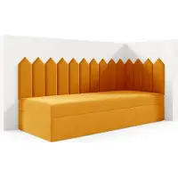 LIKMA Kinderbett 70x160 cm Senf Bett mit Bettkasten Jugendbett Polsterbett Kopfteil Velvet Stoff Trinity