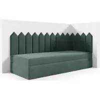 LIKMA Kinderbett 90x200 cm Seegrün Bett mit Bettkasten Jugendbett Polsterbett Kopfteil Velvet Stoff