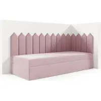 LIKMA Kinderbett 90x160 cm Hellrosa Bett mit Bettkasten Jugendbett Polsterbett Kopfteil Velvet Stoff