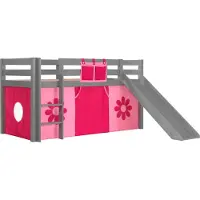 58 aufm Kessel Kinderbett mit Rutsche Karolina Massivholz Grau Textilset Flower