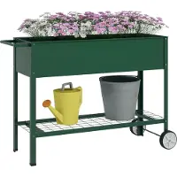 Outsunny Hochbeet mit Rädern und Regal Kräuterbeet Pflanzenbeet Metall Grün