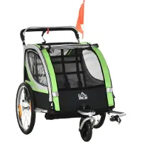 vidaXL Sunvello 2-in-1 Fahrradanhänger für 2 Kinder, Schiebefunktion, Regenschutz, Bremse, Grün