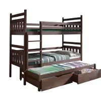 KEF-MEBLE KEF Lena Etagenbett Kinder Etagenbett 3 Personen Holz Kinderbett mit Schubladen mit Matratze 90x190 cm Dunkelbraun