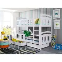 KEF-MEBLE KEF Tom Etagenbett Kinder Holz Kinderbett Holzbett mit Schubladen mit Matratze Leiter Rechts Weiß 80x170 cm