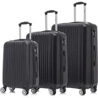 YONSLY Suitcase Set, Rollkoffer Handgepäck, Kofferset, mit 4 Rollen 360°, Hartschalenreise Zahlenschloss, Weicher Gummigriff (3er Set, M,L&XL,Schwarz)