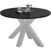 58 aufm Kessel Esstisch Rund ausziehbar Edda 10 110 x 110 x 78 Küchentisch Weiß Matt Lack/Schwarzstahl 13560-110