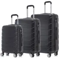 YONSLY Suitcase Set, Rollkoffer Handgepäck, Kofferset, mit 4 Rollen 360°, Hartschalenreise Zahlenschloss, Weicher Gummigriff (3er Set, M,L&XL,Schwarz)