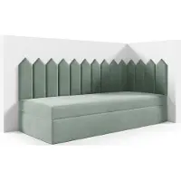 LIKMA Kinderbett 90x200 cm Mintgrün Bett mit Bettkasten Jugendbett Polsterbett Kopfteil Velvet Stoff