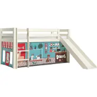 58 aufm Kessel Kinderbett mit Rutsche Karolina Massivholz Weiß Textilset Pet Shop