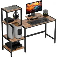 HOMCOM Schreibtisch Computertisch mit Monitorständer, CPU-Ständer, Druckerablage
